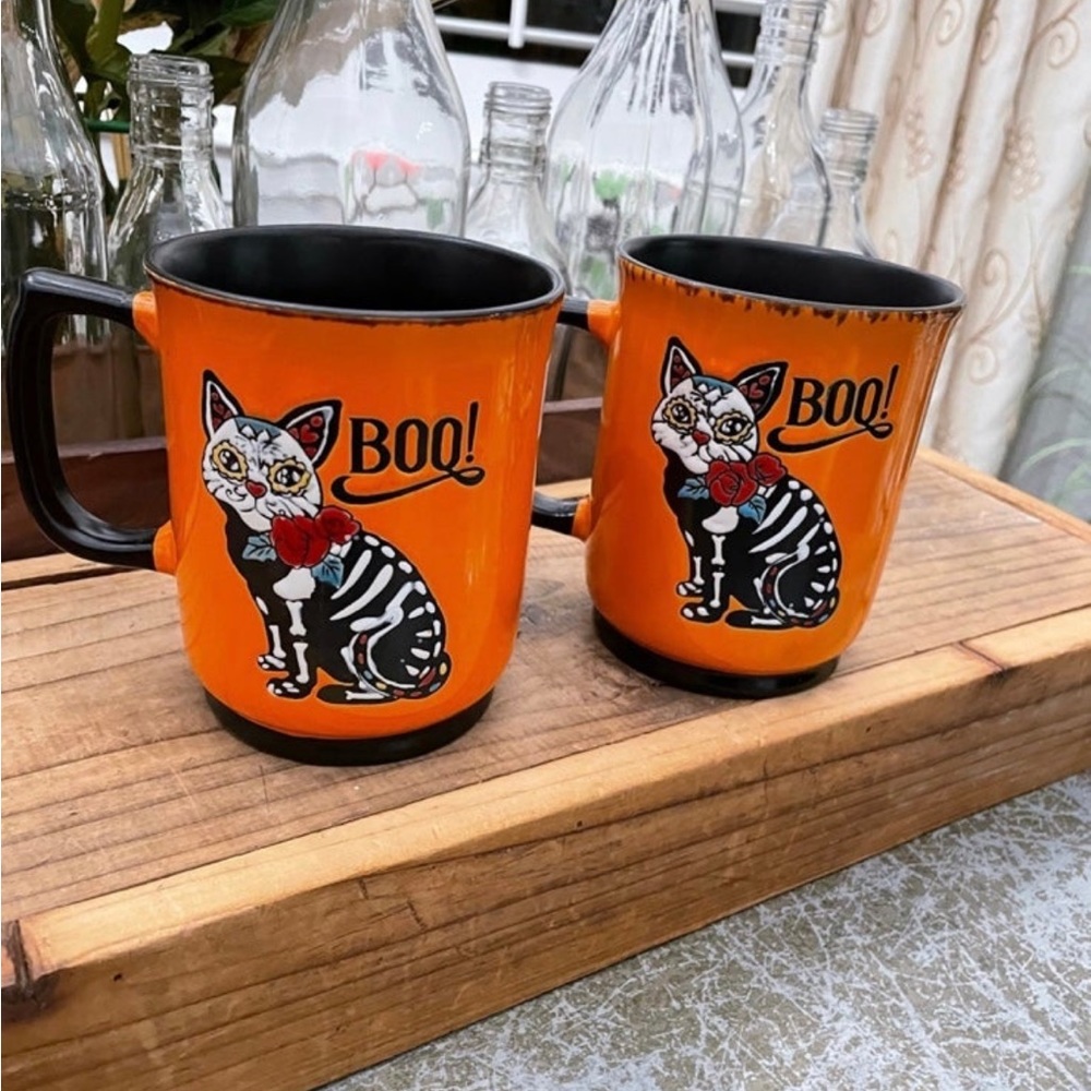 SPECTRUM ORANGE HALLOWEEN DAY OF DEAD CAT “BOO” MUGS 2
